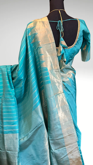 Pure Gadwal silk saree online teal green temple design silk saree Indian wedding saree with blouse online USA pure silk saree