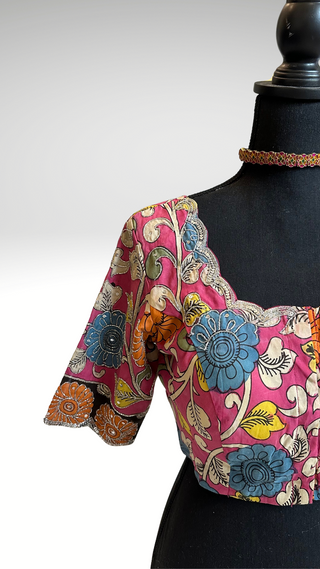 Indian ready made bouse online usa pen kalamkari blouse readymade pink pen kalamkari cotton pink blouse hand painted usa free shipping sale latest indian wedding saree blouse