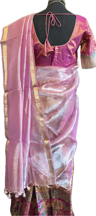 Tissue pastel pure lehenga pavadai dhavani silk with stitched blouse ready to ship readymade adult pavadai langa