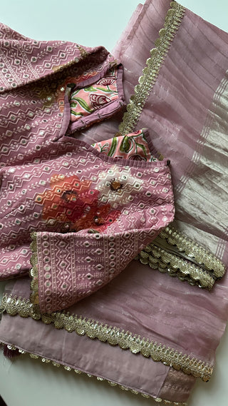 Pastel organza saree with blouse