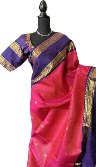 Bright Pink double color  vaira oosi kanchi pattu saree fine weave kanchi pattu bridal
