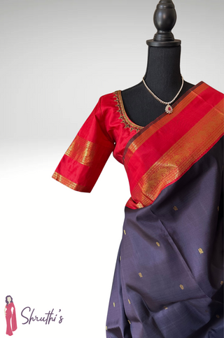 Pure kanjivaram pattu saree Indian wedding muhurtam silk saree onlinne USA  Dark Violet to Chili red 🌶️  Navalpazham body kanjivaram easy drape pure zari silk saree