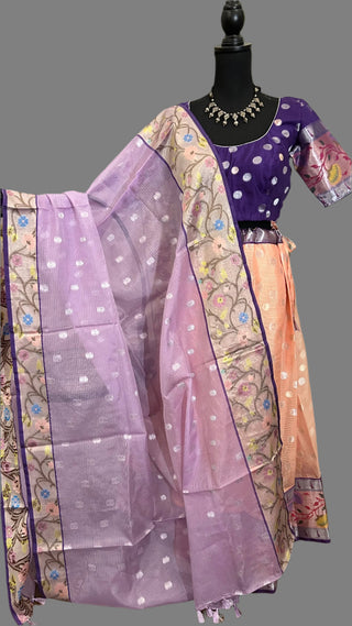 pure zari Kota lehenga peach with stitched blouse