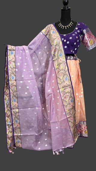 pure zari Kota lehenga peach with stitched blouse