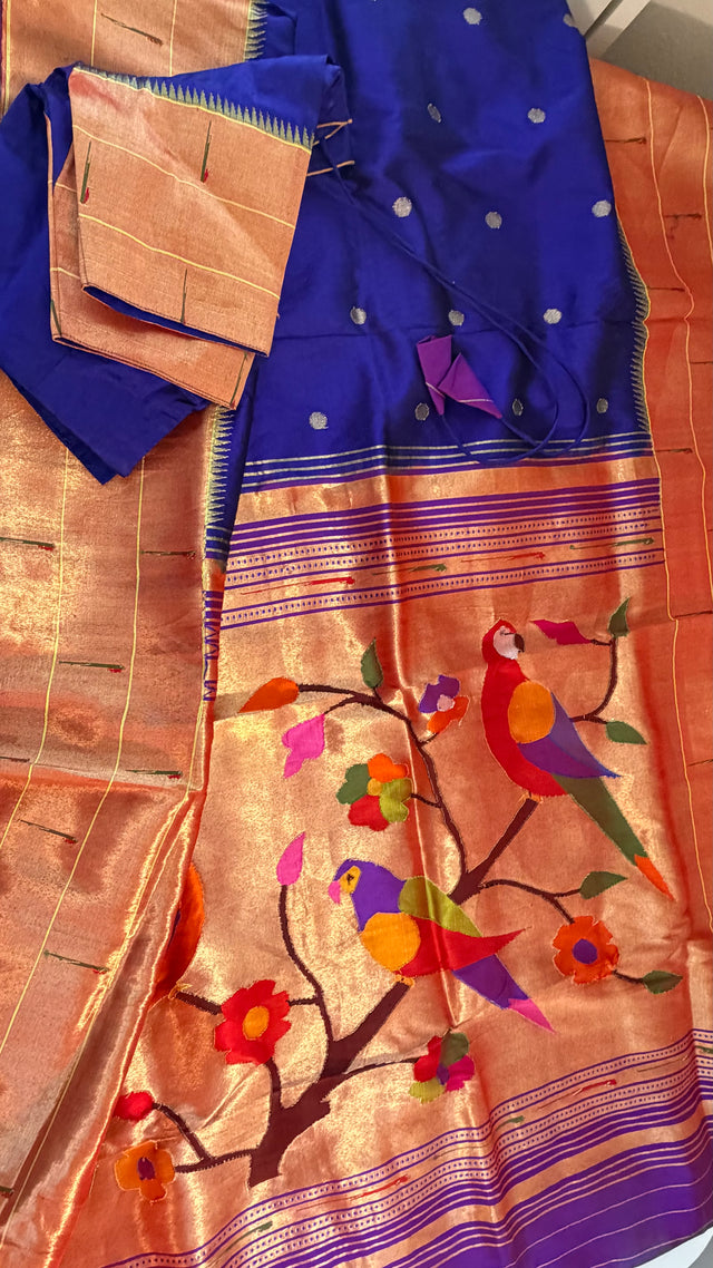 Blue Paithani silk saree online usa paithani sarees usa comes with stitched blouse