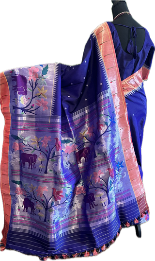 Original pure Paithani silk half over handwoven pastel saree online usa  all over pure zari paithani sarees usa comes with stitched blouse.