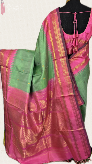 Pure Green Gadwal silk saree pure zari Teal Green to beige gold zari silk saree with hand embroidered knew