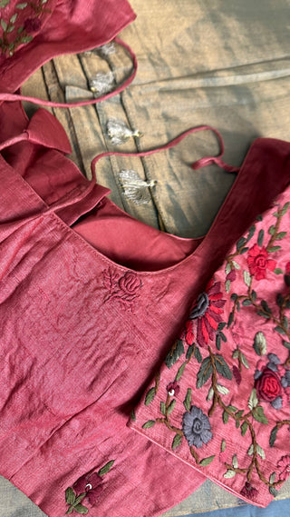 Tissue Handloom Chanderi tissue silk saree with pure Tussar silk embroidered  silk blouse