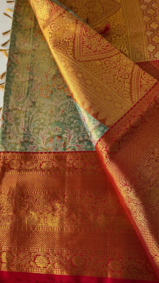 Meenkari green pure silk saree silver zari online usa with stitched blouse