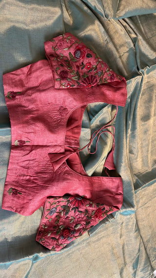 Tissue Handloom Chanderi tissue silk saree with pure Tussar silk embroidered  silk blouse