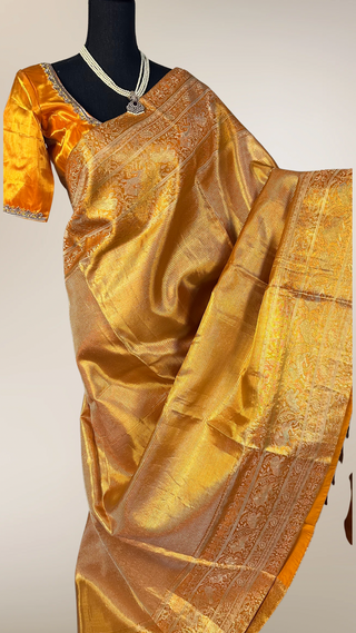 Orange tissue silk saree pattu saree vairaoosi silver zari