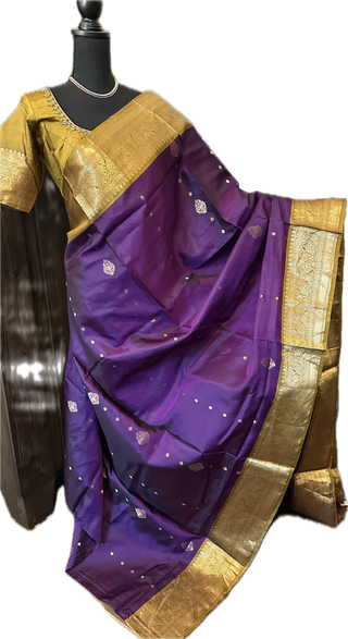 Purple goldzari pure soft silk saree online usa with stitched embroidered blouse online usa
