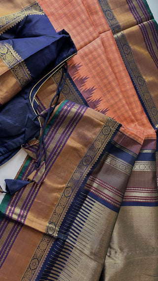 Vintage revival Traditional checks gopuram design temple old world vintage kanchi pattu saree indian wedding usa pure zari silk saree