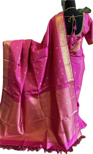 Pink vaira oosi kanchi pattu saree fine weave kanchi pattu bridal