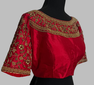 Silk Bridal Red readymade blouses hand embroidered readymade blouse online usa