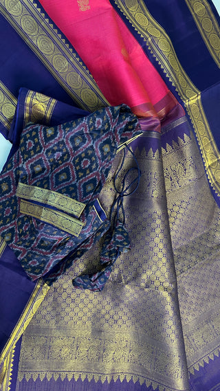 Pink double shade vaira oosi kanchi pattu saree fine weave kanchi pattu bridal
