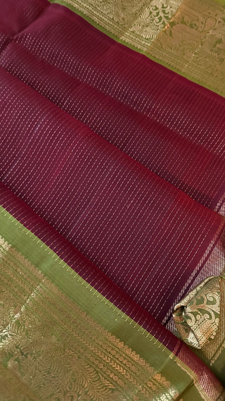 Betalnut Leaf Green  Gadwal handwoven silk saree with embroidered stitched blouse