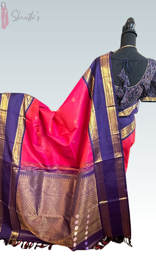 Pink double shade vaira oosi kanchi pattu saree fine weave kanchi pattu bridal