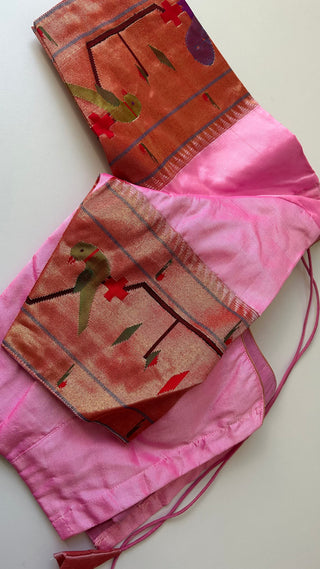 Powder pink Paithani blouse online usa silk blouses ready to wear online shopping bandhani blouse online