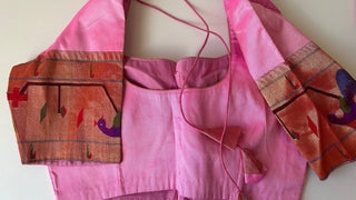 Powder pink Paithani blouse online usa silk blouses ready to wear online shopping bandhani blouse online