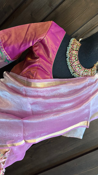 Tissue pastel pure lehenga pavadai dhavani silk with stitched blouse ready to ship readymade adult pavadai langa