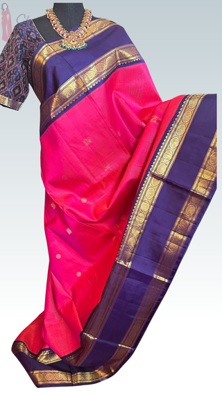 Pink double shade vaira oosi kanchi pattu saree fine weave kanchi pattu bridal
