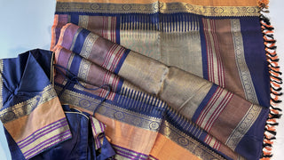 Vintage revival Traditional checks gopuram design temple old world vintage kanchi pattu saree Orange handwoven Kai korvai stitched blouses