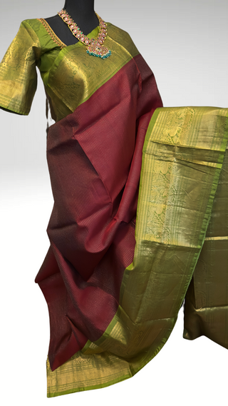 Beetle nut color silk saree gadwal
Silk saree handloom pure silk saree with stitched blouse embroidered zari lines vaira oosi pure silk Indian wedding saree easy drape traditional Indian