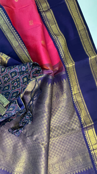 Pink double shade vaira oosi kanchi pattu saree fine weave kanchi pattu bridal