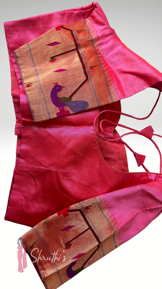 Pure Paithani silk readymade blouse with padding, lining, and tie-backs