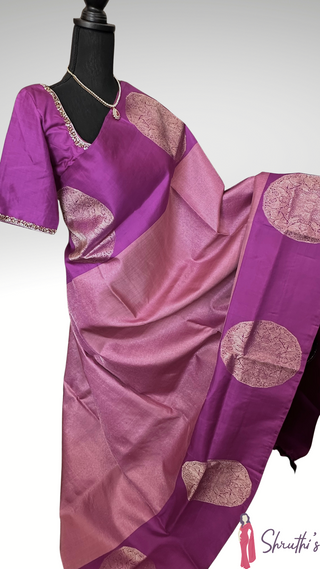 Deep Magenta  Tissue checks  Traditional Pure Silk Kanjivaram Pattu – Old World Charm with Stitched Embroidered Blouse | Ready to Wear Pure Silk Saree for Women – Indian Bridal Online USA