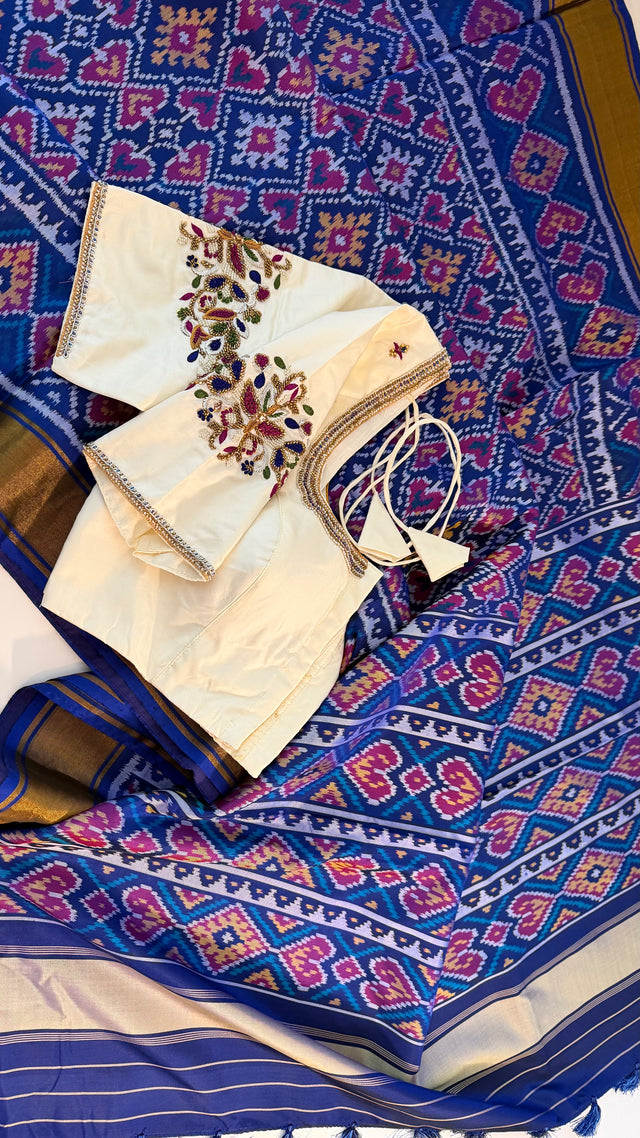 Luxury indigo blue patola pure silk saree with fine ikat craftsmanship