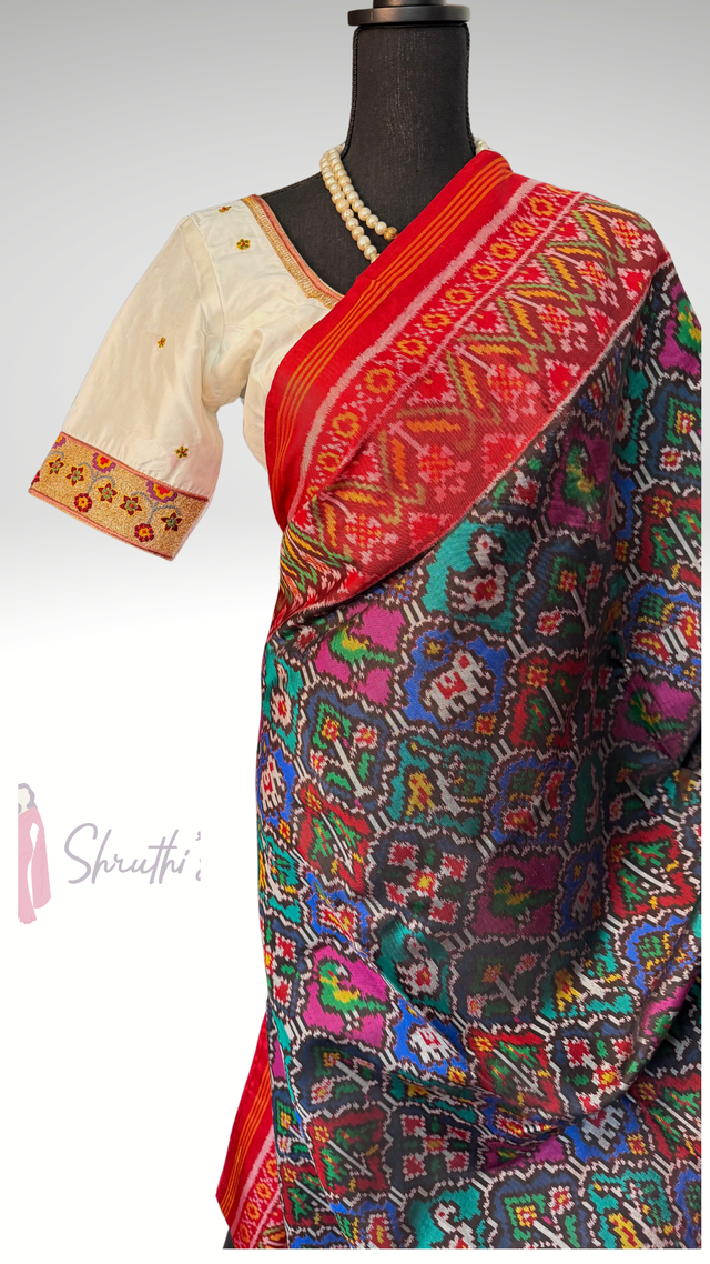 Red Pure Patan Patola Silk Saree with Animal Pattern