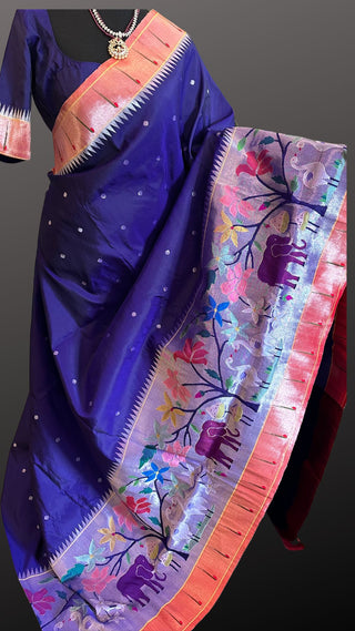 Original pure Paithani silk half over handwoven pastel saree online usa  all over pure zari paithani sarees usa comes with stitched blouse.