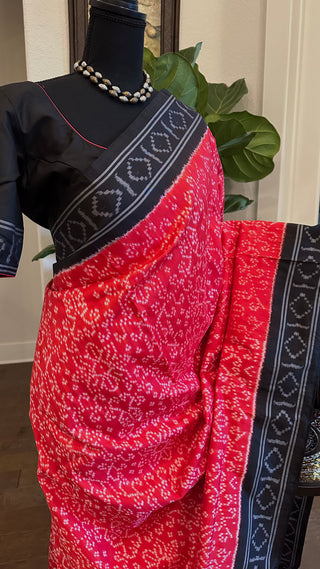 red and black ikat silk saree usa 