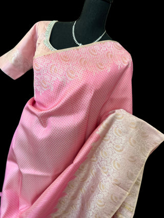 candy pink bright pink baby pink kanchi brocade pattu saree online silver zari kanjivaram saree usa