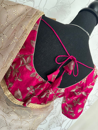 Organza saree with contrast blouse pink blouse gold zari white organza saree beige organza saree online usa