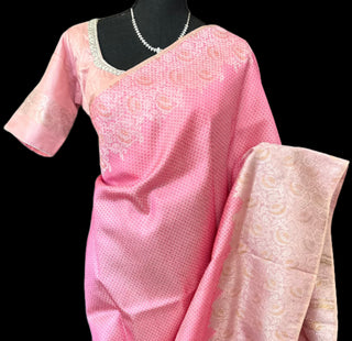 candy pink bright pink baby pink kanchi brocade pattu saree online silver zari kanjivaram saree usa