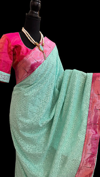 chikankari sarees with paithani borders online usa