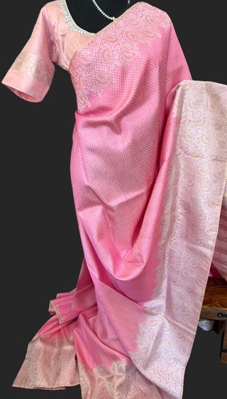 candy pink bright pink baby pink kanchi brocade pattu saree online silver zari kanjivaram saree usa