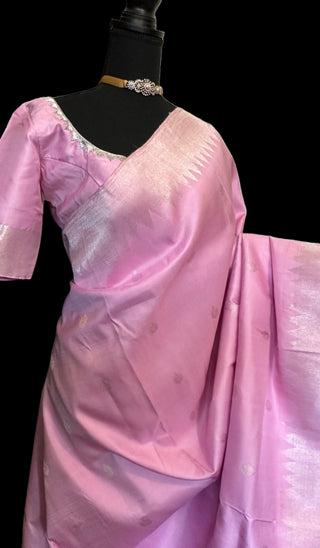 pink silver zari kanchi kanjivaram pattu saree online usa 