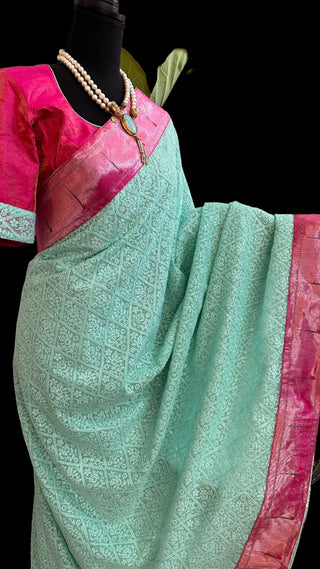 chikankari sarees with paithani borders online usa