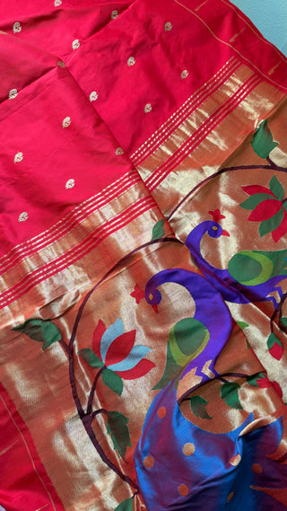 Red  Paithani silk saree online usa paithani sarees single muniya comes with stitched blouse