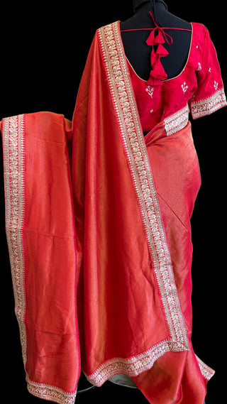 Red Tissue organza silk saree with blouse online shopping usa