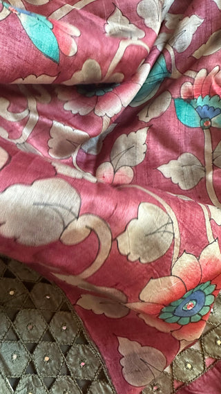 Pink pure printed tussar saree online usa
