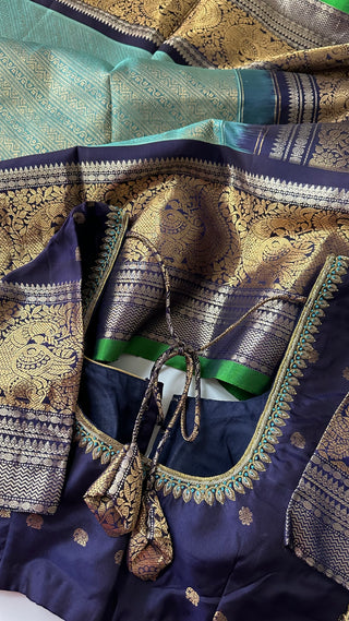 Gadwal handwoven silk saree with embroidered stitched blouse