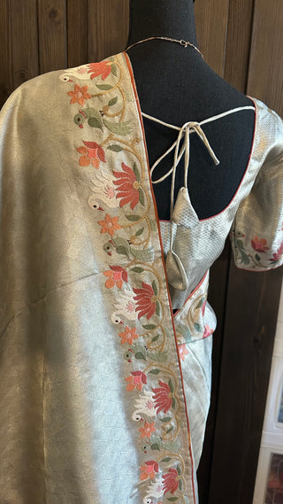 Pure silver zari silk brocade  silk pure embroidered silk handwoven
