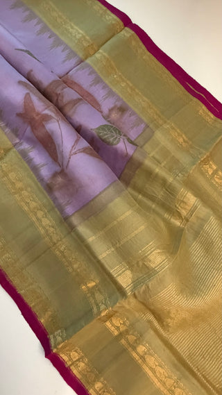 Pure Gadwal Eco Print Handloom silk saree with stitched Blouse Easy drape pure silver zari Indian wedding muhurtam silk bridal blouse online shopping usa