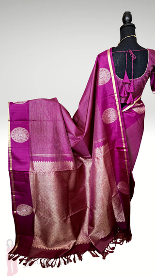 Dark Magenta  Handloom kanjivaram Beautiful muthu kattam kanchi pattu saree fine weave kanchi pattu bridal vintage revival