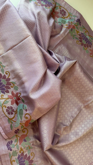 Bridal lavender silver zari silk brocade saree silk pure embroidered silk handwoven  Indian saree with stitched blouse Handloom USA